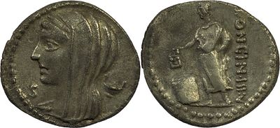 The Roman RepublicL. Cassius Longinus, 60 BC. AR Denarius 3.79 g. Rome. Veiled and draped bust 
