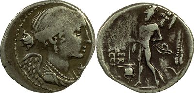 The Roman RepublicL. Valerius Flaccus, 108-107 BC. AR Denarius 3.92 g. Rome. Draped and winged 