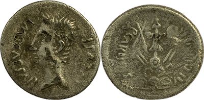 The Roman EmpireOctavian as Augustus, 27 BC – 14 AD. P. Carisius. AR Denarius Fourr&eacute;e 2.27 g. 