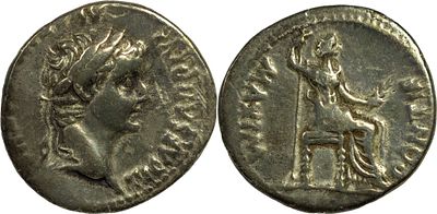 The Roman EmpireTiberius, 14-37. AR Denarius 3.68 g. Lugdunum, group 3, circa 18 BC. TI CAESAR 