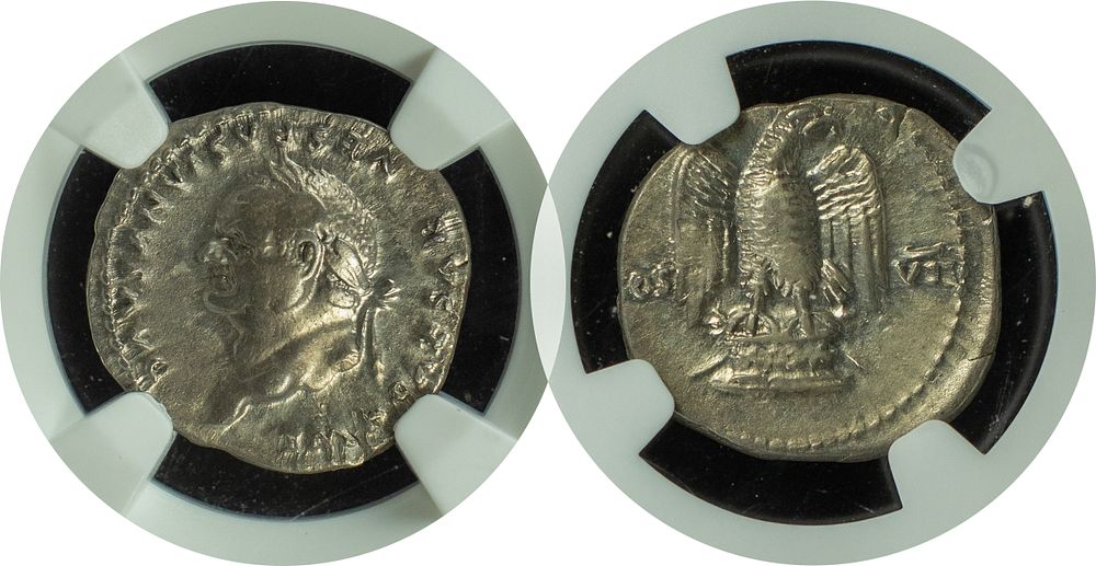 The Roman Empire 
Vespasian. AD 69-79. AR Denarius xxxx g. Rome Mint. Struck AD 76. Laureate 