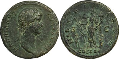 The Roman Empire Hadrian, 117-138. AE Sestertius 27.98 g. Rome, 128-129. HADRIANVS AVGVSTVS P P 