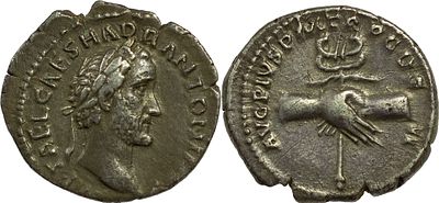 The Roman Empire Antoninus Pius, 138-161. AR Denarius 2.69 g. Rome, 139. IMP T AEL CAES HADR 