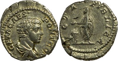 The Roman Empire Geta, as Caesar, 198-209. AR Denarius 2.85 g. Rome, 205. GETA CAES PONT COS 