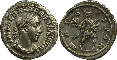 The Roman Empire Severus Alexander, 222-235. AR Denarius 2.91 g. Rome, 232. IMP ALEXANDER PIVS 