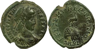 The Roman Empire CONSTANS. AE 2.97 g. 348-350 AD Arles. Anv: Diademic and draped bust of 