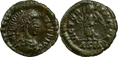 The Roman EmpireValentinian II (375-392). Ae 1.15 g. Siscia. D N VALENTINIANVS P F AVG. 