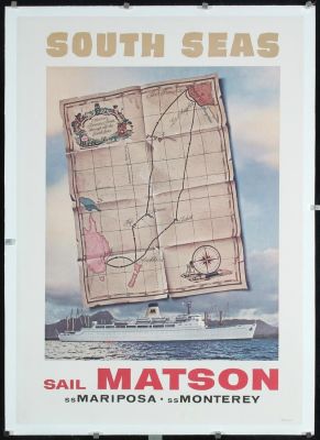 Lot 310 - Original 1950s Matson Line Travel Poster South Seas Map ...