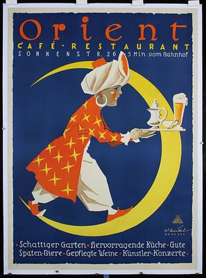 Knittel, W. - Rare Original 1920s Orient Cafe Moon Poster. Knittel, W.Orient Caf&eacute;Offset 192649.2 x 