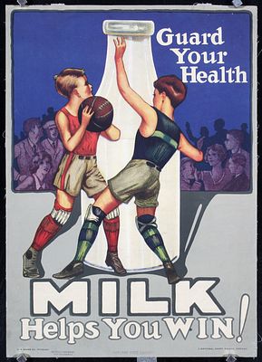 Anonymous - USA - Original c. 1930s Milk Helps You Win Basketball Poster. Anonymous - USAMilk helps 