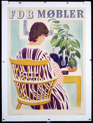 Hansen, Aage-Sikker 1897 - 1955 - Original 1940s Danish Furniture Poster SIKKER HANSEN. Hansen 