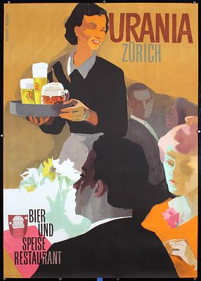 Koella, Alfred 1913 - - Original Vintage 1950s Swiss Poster Urania Beer Koella. Koella, Alfred 