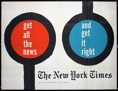 Haak, Kenneth Daniel 1923 - 1991 - Original 1950s NY Times Poster HAAK Get All The News. Haak 