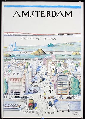 Staber, J. (after Saul Steinberg) - Original Vintage 1981 Amsterdam Poster After Steinberg. Staber 