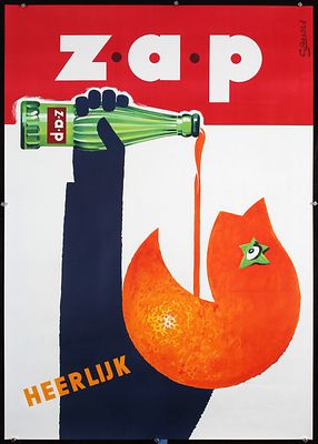 Mettes, Franz 1909 - 1984 - Original 1950s Dutch Zap Orange Soda Poster Mettes Art. Mettes, Franz 