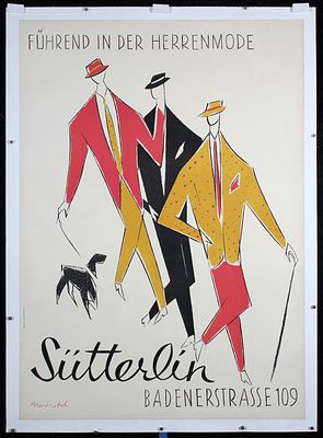 Madritsch, Karl 1908 - 1986 - Original 1950s Swiss Design Fashion Poster Sutterlin. Madritsch 