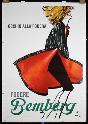 Gruau, Ren&eacute; (Renato de Zavagli) 1909 - 2004 - Original 1970s Bemberg Skirt Fashion Poster Rene Gruau. 