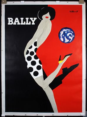 Villemot, Bernhard 1911 - 1989 - Original 1980s French Bally Shoe Poster Villemot Art. Villemot 