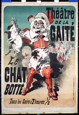 Ch&eacute;ret, Jules 1836 - 1932 - Rare Original 1870s Jules Cheret Poster Chat Botte Thea. Ch&eacute;ret, Jules 