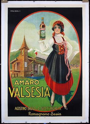 Amaro Valsesia by Anonymous, ca. 1930. Anonymous - Italy Amaro Valsesia Lithograph Print ca. 