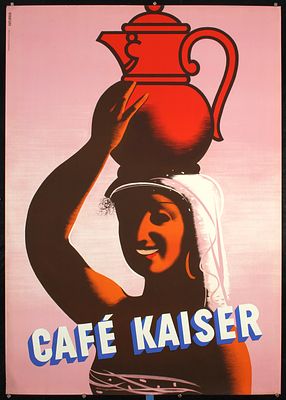 Cafe Kaiser by Fritz B&uuml;hler, ca. 1935. B&uuml;hler, Fritz 1909 - 1963 Cafe Kaiser Lithograph Print 