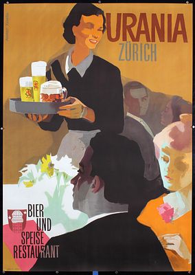 Urania Z&uuml;rich by Alfred Koella, 1951. Koella, Alfred 1913 - Urania Z&uuml;rich Lithograph Print 1951 