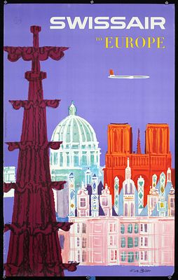 Swissair - Europe by Fritz B&uuml;hler, 1958. B&uuml;hler, Fritz 1909 - 1963Swissair - EuropeOffset 