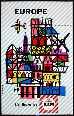 KLM - Europe by Max Velthuijs, ca. 1960. Velthuijs, Max 1923 - 2005KLM - EuropeOffset Printing 