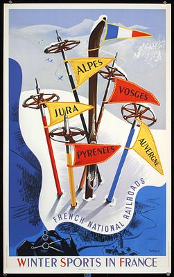 Winter Sports in France by Vecoux, 1947. VecouxWinter Sports in FranceLithograph Printing 