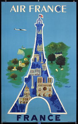 Air France - Paris by Bernhard Villemot, 1952. Villemot, Bernhard 1911 - 1989Air France - 