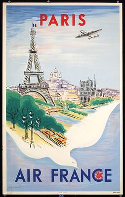 Air France - Paris by Regis Manset, 1950. Manset, RegisAir France - ParisLithograph Printing 