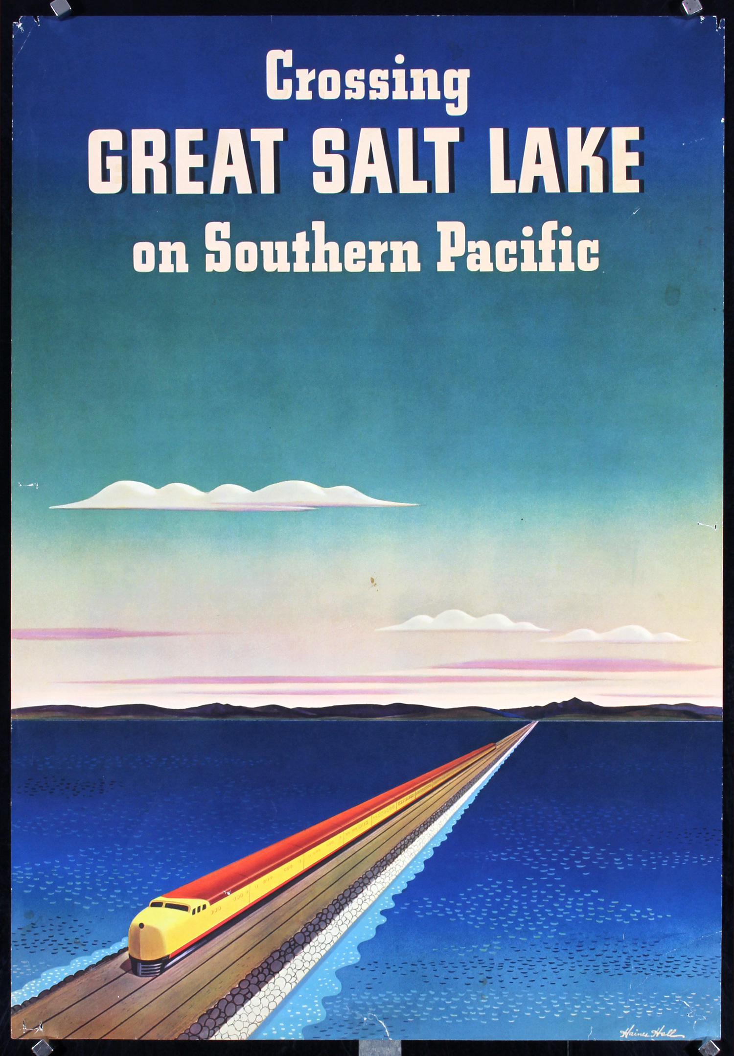Southern Pacific - Crossing Great Salt Lake by Hall, 1940
