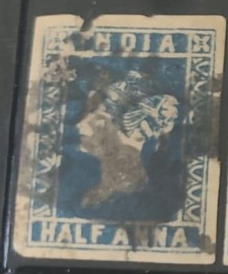 1854 Queen Victoria :: Lithographed 1/2 Anna All Round Good Margin - Some defects