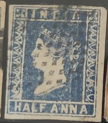1854 Queen Victoria :: Lithographed 1/2 Anna 2 Sides Good Margin