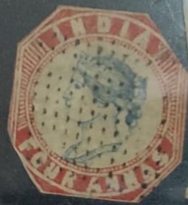 1854 Queen Victoria :: Lithographed 4 Anna Cut to Shape