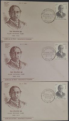 FIRST DAY COVER - YEAR 1973 - A.O. Hume - CANCELLATION - Allahabad -- 3 Nos