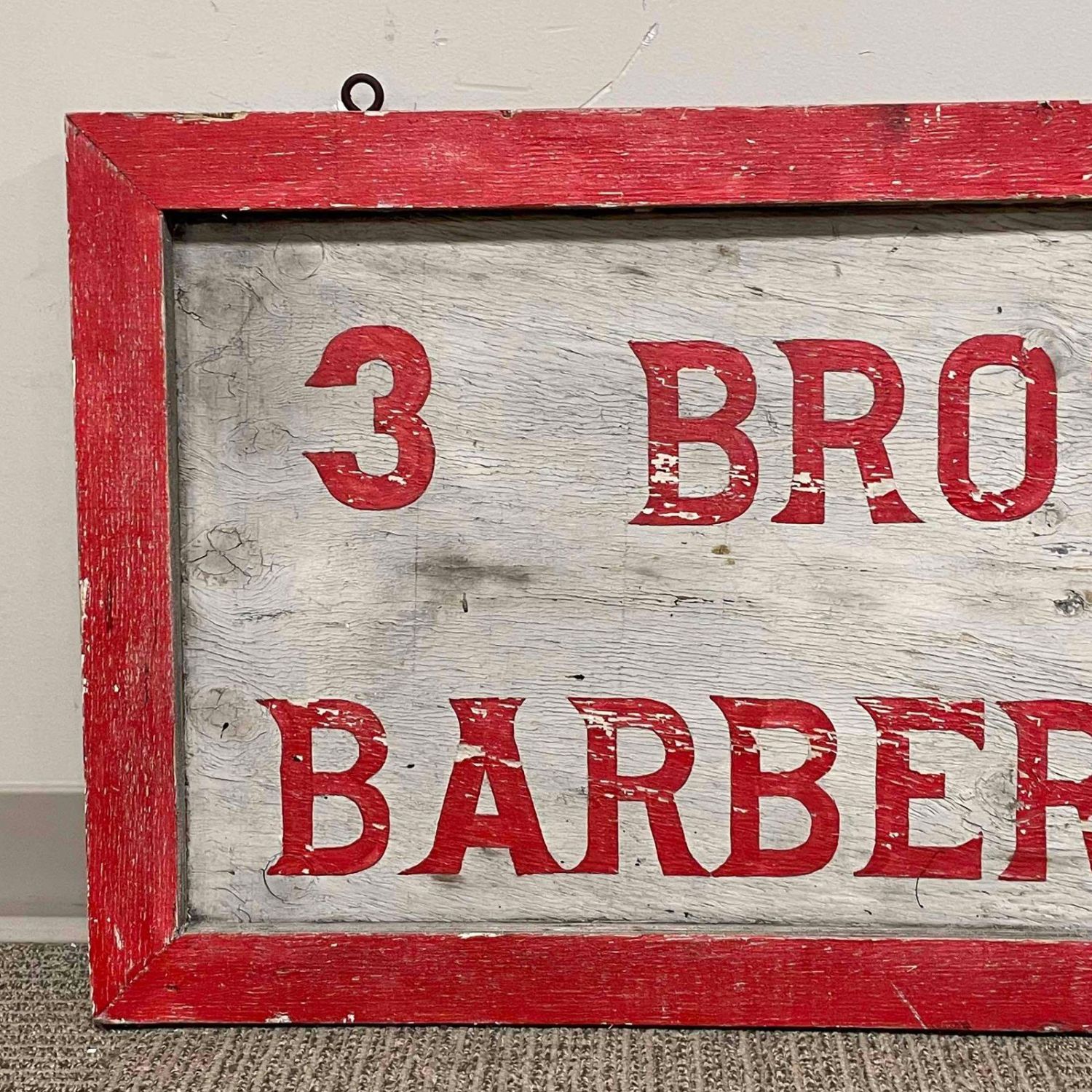 Lot 338 Primitive 3 Brothers Barber Shop Wooden Sign Premier