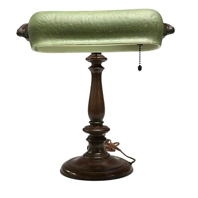 Handel Green Mosserine Desk Lamp. Early 20th century desk or piano lamp. A Mosserine Handel 6025 