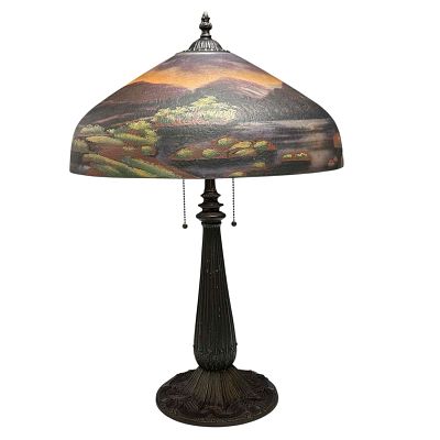 Pittsburgh Lakes of Killarney Reverse Painted Table Lamp. Lakes of Killarney reverse painted 