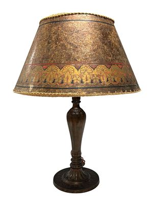 Arts and Crafts Mica Shade on Jefferson Lamp Base. Arts and Crafts mica lamp shade with hand 