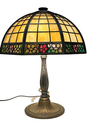 Bradley and Hubbard Art Nouveau Stained Glass Lamp Overlay. Another fine stained glass panel 