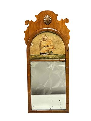 Early American Nautical Clipper Hand Painted Mirror 1830s. 1830's possibly earlier early 