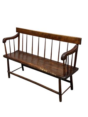 19th Century Primitive Country Farmhouse Spindle Back Bench. Early 19th century country 