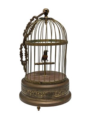 German Automation Singing Bird Music Cage. German Automated Bird Cage Music Box, Ca. 1930, H 11" 