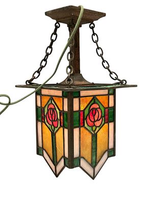 Art Nouveau Stained Glass Ceiling Light Fixture. Art Nouveau influenced with Arts and Crafts 