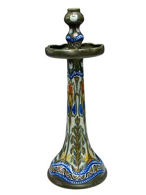 Gouda Holland Art Nouveau Candlestick. Gouda pottery Art Nouveau candlestick with polychrome 