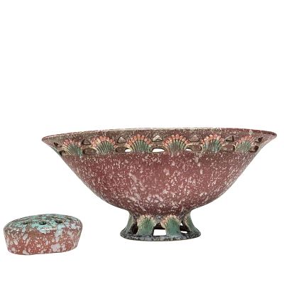 Roseville "Ferella" Footed Centerpiece with Flower Frog (2). Circa 1931 Roseville Pottery 