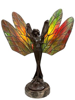 Stained Glass "Fairy" Dragonfly Table Lamp 21". Meyda Tiffany stained glass table lamp. 