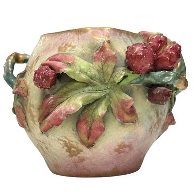AMPHORA Earthware Vessel with Applied Horse Chestnuts. Great double handled Amphora earthenware 