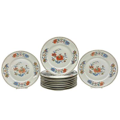 Limoges Ceralene "Vieux Chine" Dinner Plates by A. Raynaud and Cie (12). Late 20th. century 